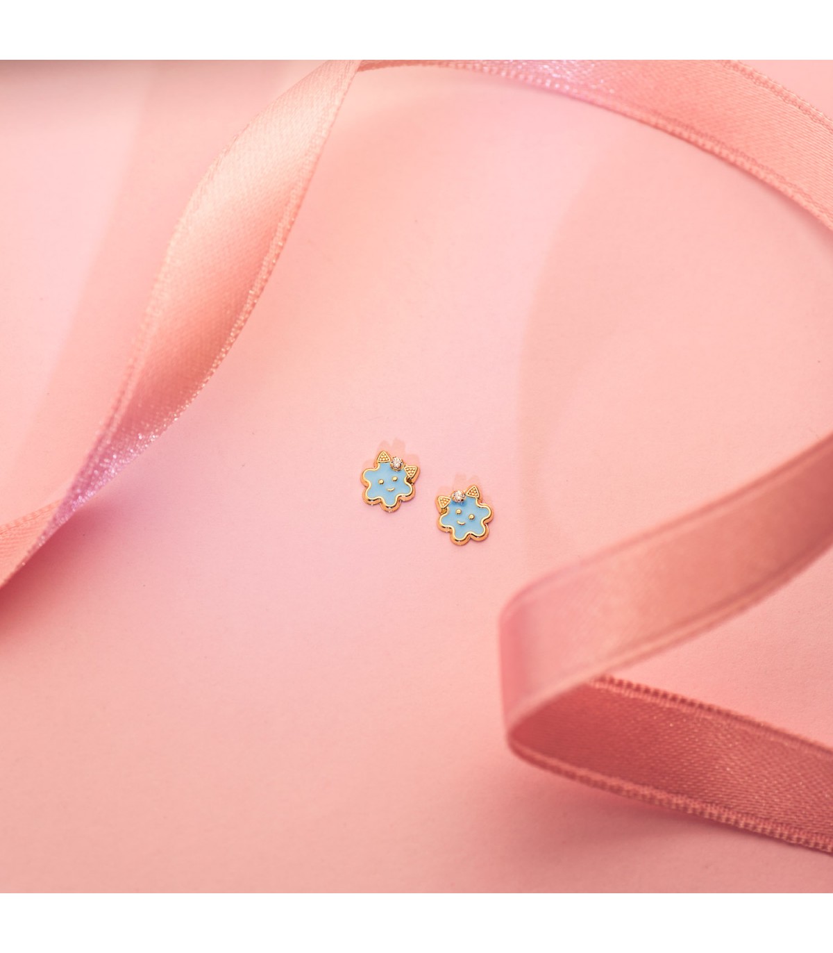 Orecchini neonata Oro 18kt Fiore Dolcetto con smalto azzurro
