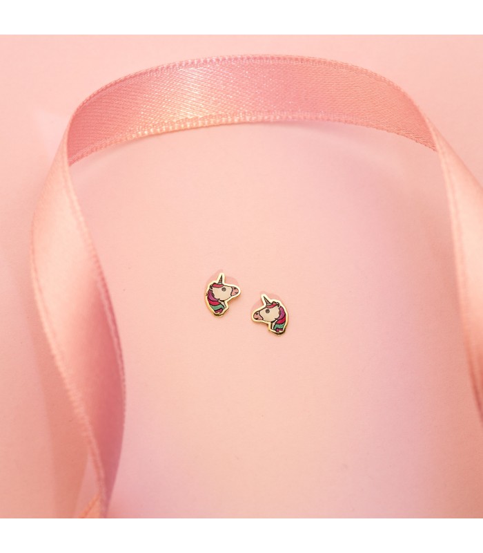Einhorn Kinder-Ohrringe 18K Gold, Ohrstecker 7 mm - Wunderschöne Ohrringe für Mädchen und Babys