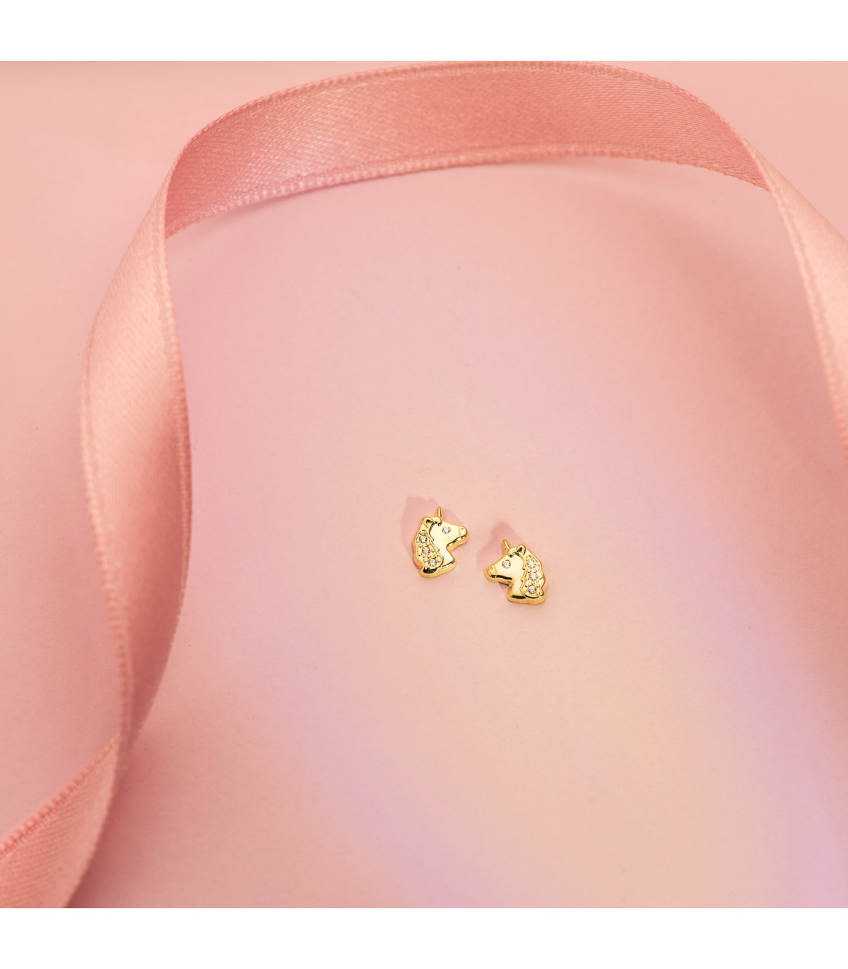Einhorn Kinder-Ohrringe 18K Gold, Ohrstecker 7 mm 21276 - Wunderschöne Tiere Ohrstecker