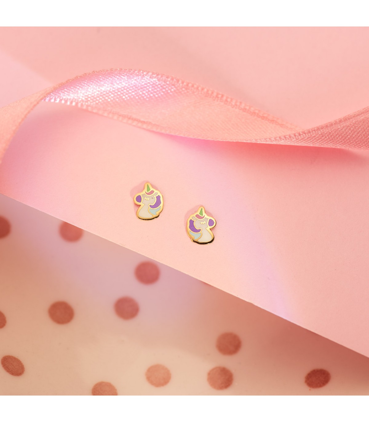 Boucles d'oreilles Fille Licorne Or Jaune 18K