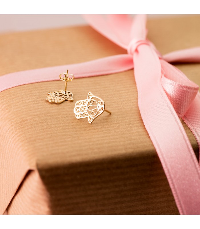 Hamsa Ohrstecker | Fatima-Hand Ohrringe aus 750 Gold, 12 mm, Artkl. 21286