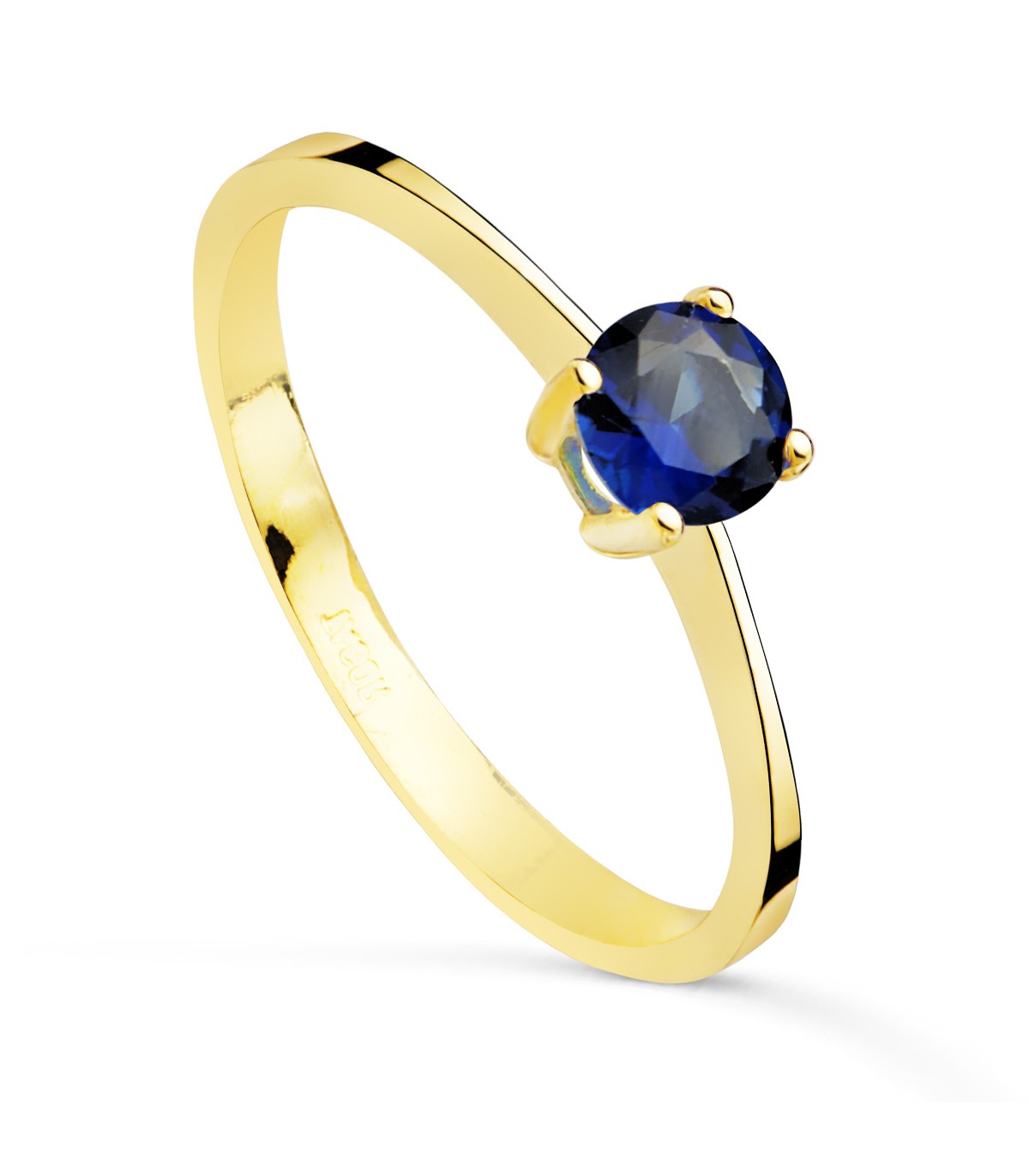 Anello solitario con pietra blu in oro giallo 18kt, ideale proposta di matrimonio