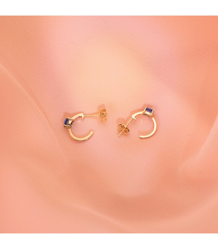 Pendientes aros en oro amrillo 18K para mujer con aguamarina