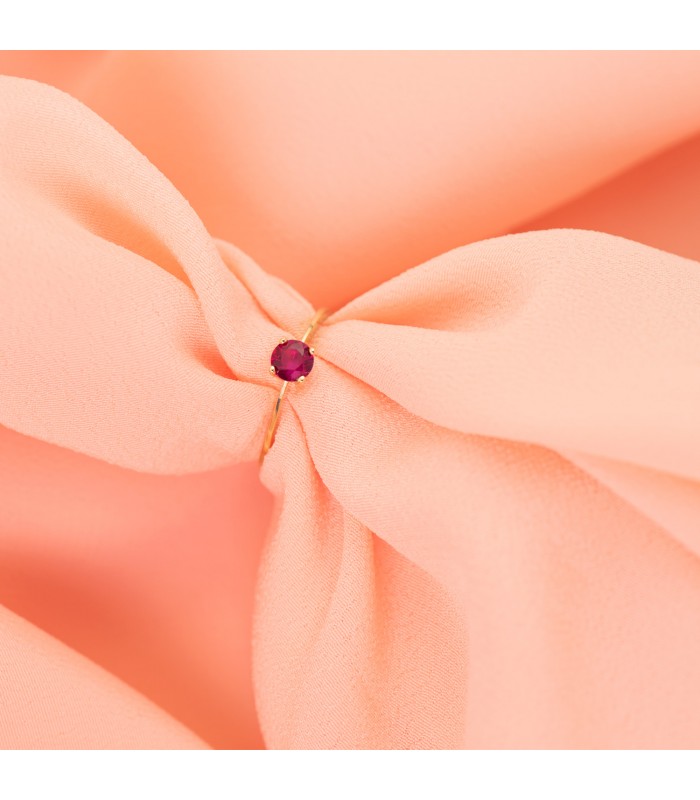 Anillo Solitario Rojo Oro Amarillo 18K - Sortijas de mujer con piedras de color