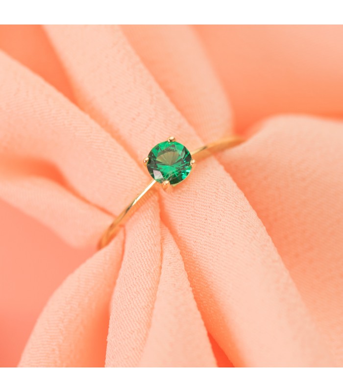 Anello solitario verde in oro giallo 18 carati - Anelli da donna con pietre colorate
