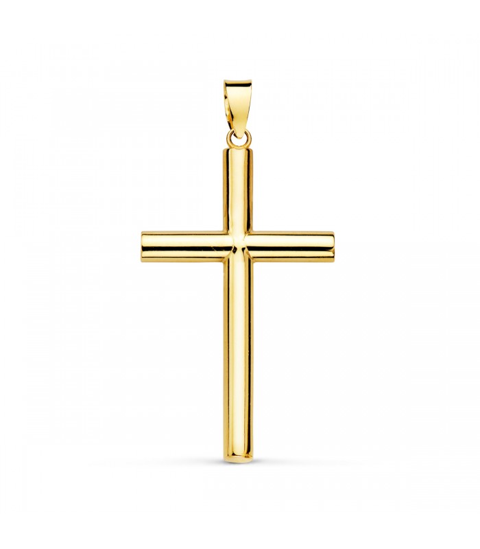 Croce liscia in oro giallo 18 kt 32 mm, canna tonda vuota - Croci in oro da uomo e donna