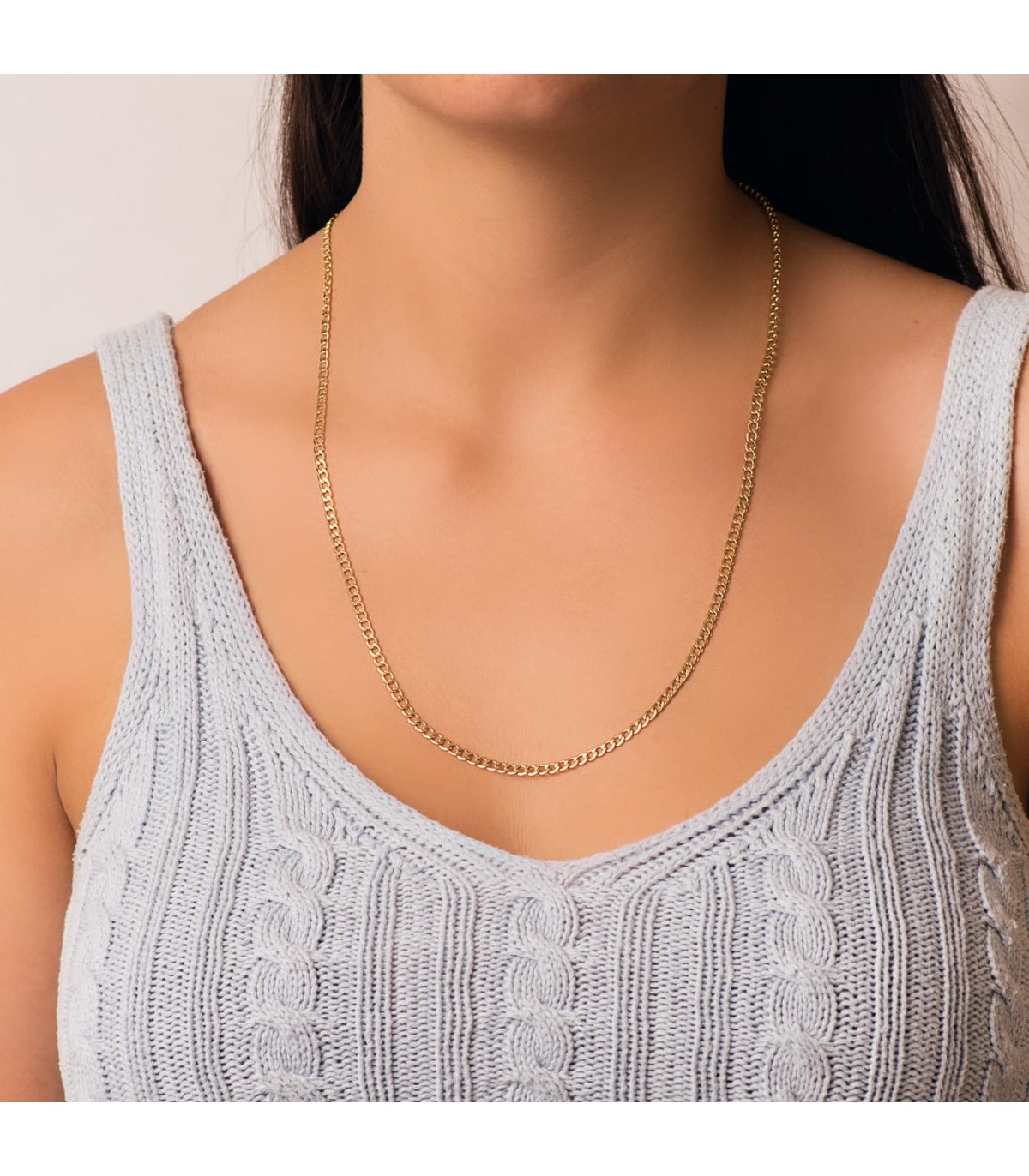 Chaîne en or jaune avec maille gourmette cubaine, 60 cm x 2,5 mm - Collier chaîne pour femme.