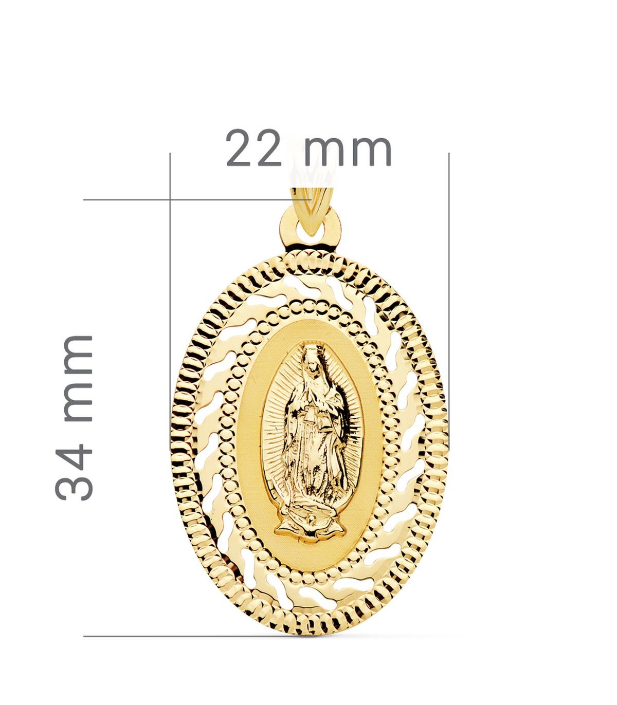 Guadalupe Mexique Or 18 K Entourée Oval 34 mm