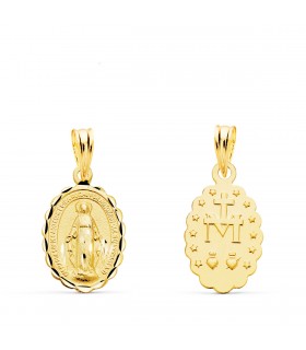 Medalla Virgen Milagrosa Oro 18 K 15 mm Tallada