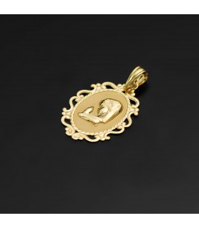 Virgen Niña Rezo Cerco Oro Amarillo 18K 23MM