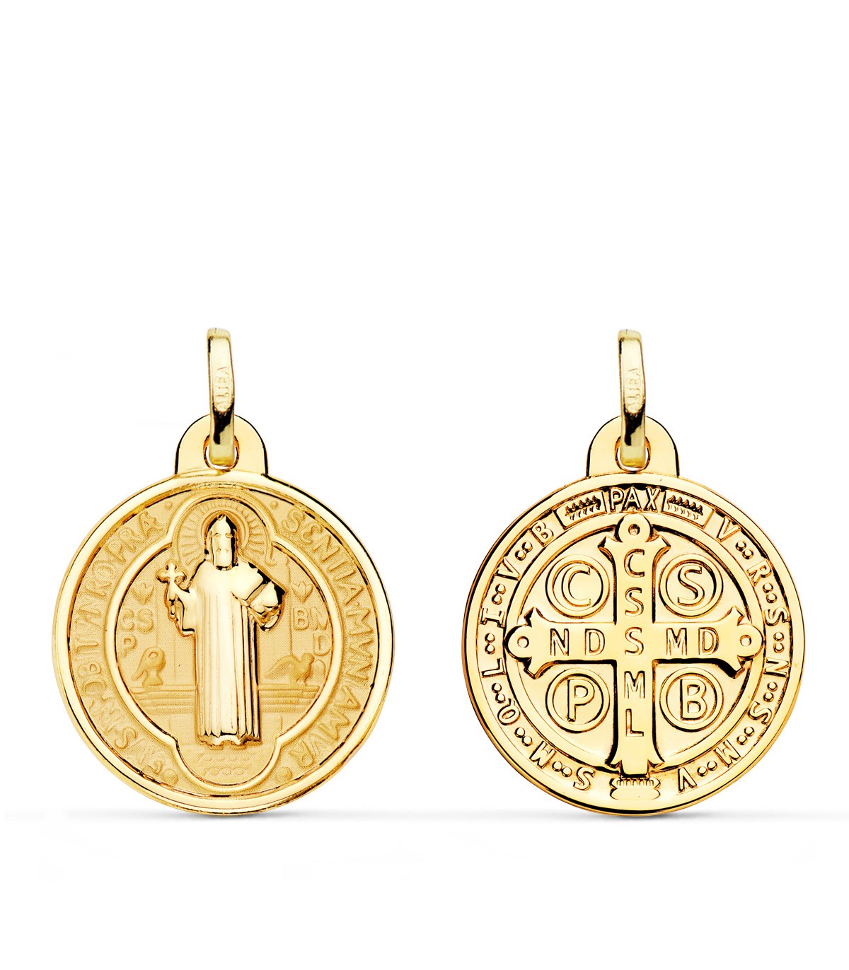 Medalla de San Benito Oro 18K Mate y Brillo 20mm - medallas de san benito monje