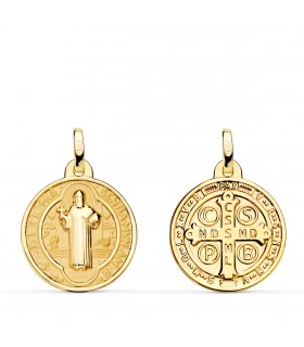 Medaglia di San Benedetto oro 18kt, scapolare con finitura satinata e lucida 18mm