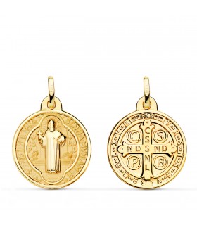Medalla de San Benito Oro 18K Mate y Brillo 24mm - medallas de san benito monje