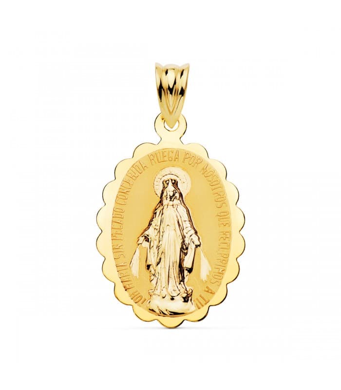 Medalla Virgen Milagrosa Oro 18K 25mm Brillo