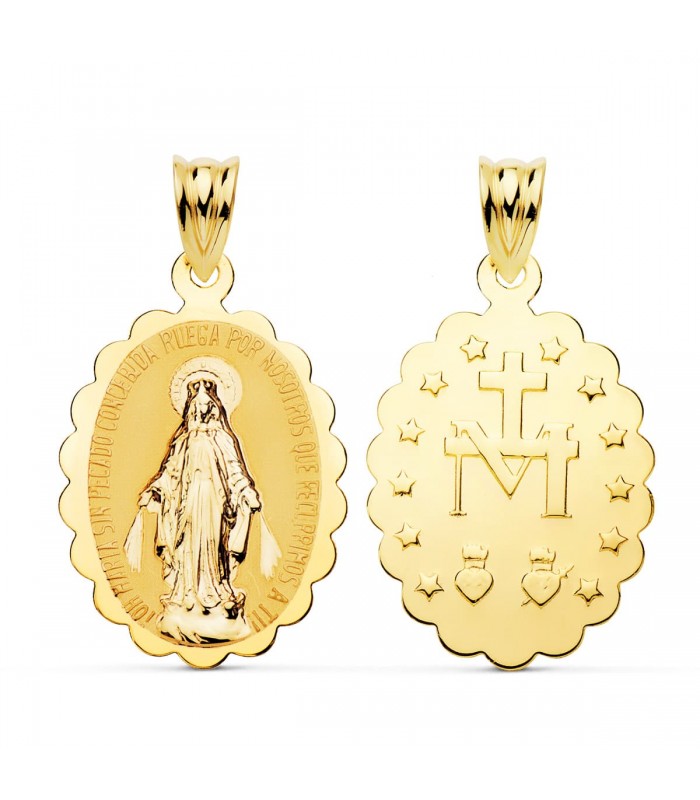 Medalla Virgen Milagrosa Oro 18K 25mm Brillo