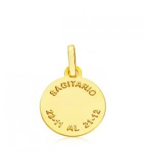 colgante horóscopo Sagitario tallado 13mm medalla signo del zodiaco oro 18k