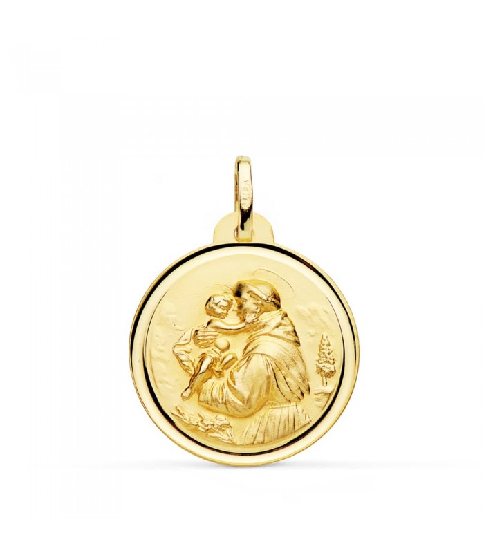 Medalla San Antonio Oro 18K 24mm Bisel - medalla religiosa