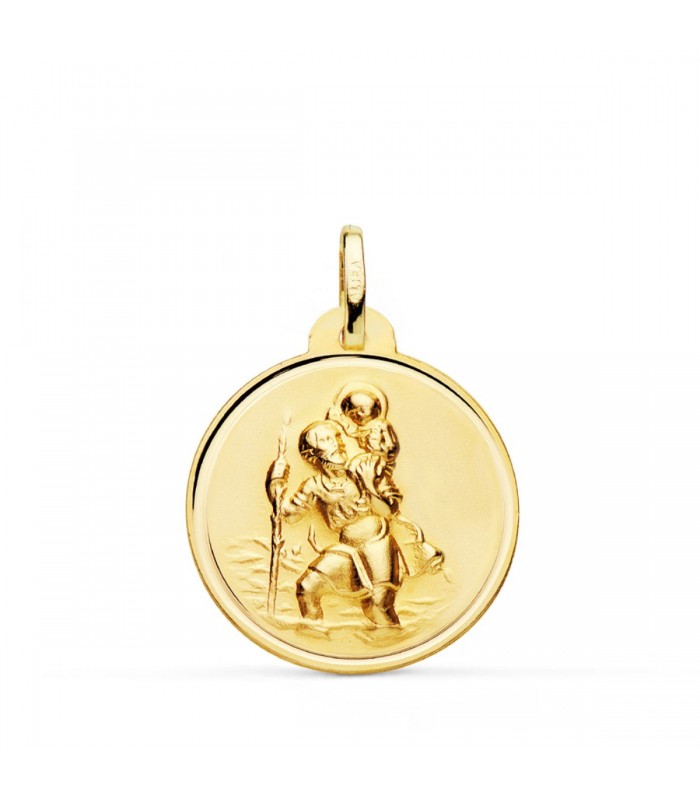 Medaglia San Cristoforo Oro 18kt 22mm bordo lucido, gioielli religiosi