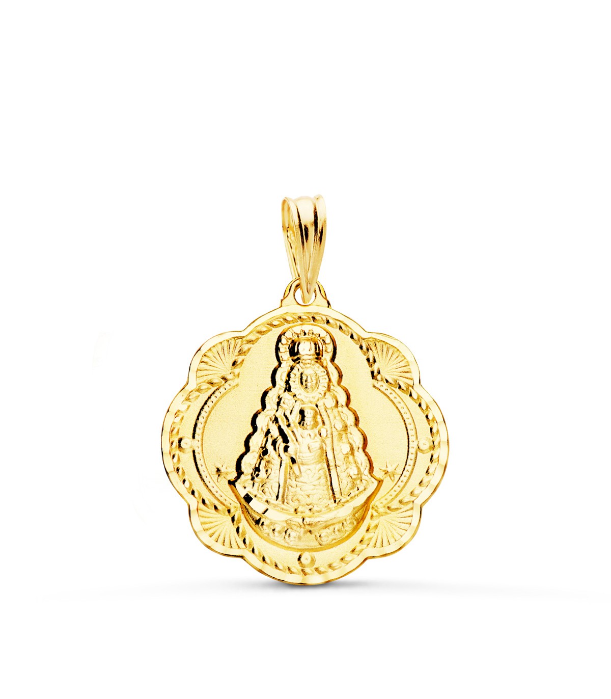 Medalla Virgen Rocío Oro 18K 22mm Pandereta