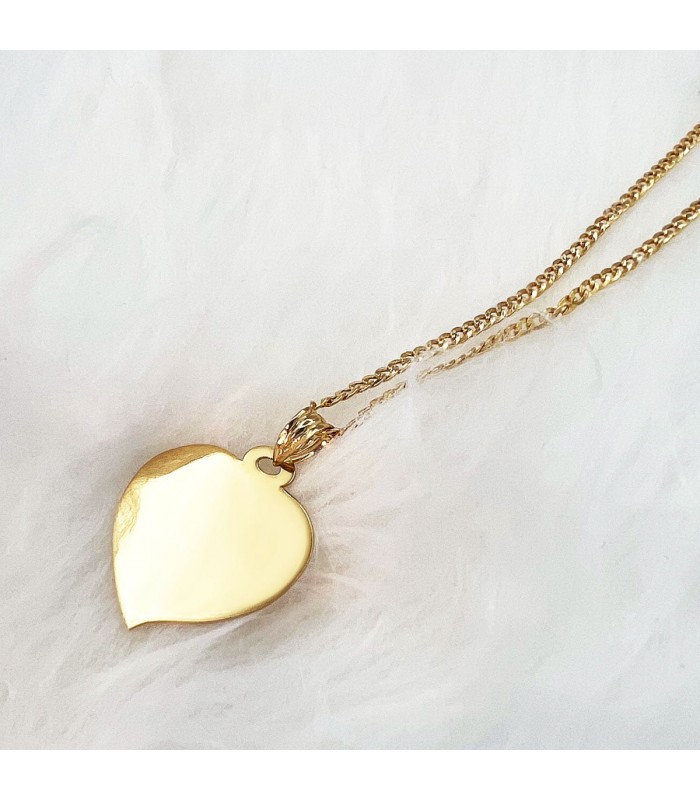 Chapa Colgante Corazón Oro Amarillo 18K 23 mm - grabar foto en un colgante