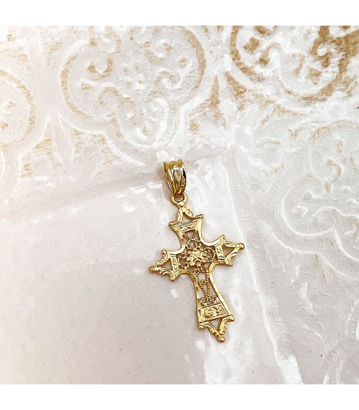 Colgante Oro 18K Cruz Filigrana 30 mm