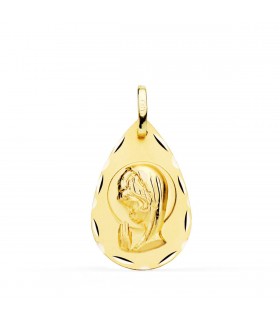 Grabado gratuito Joya Personalizable Medalla Virgen Niña Tallada Matizada Oro Amarillo 18 Kilates 16mm 