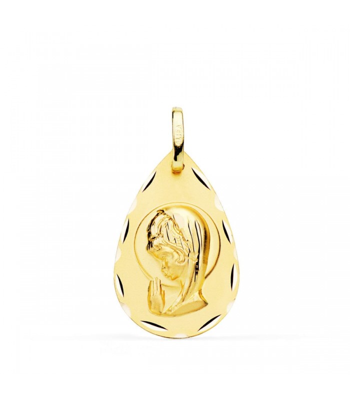 Médaille Goutte Vierge Facetté Or 18K 19 MM - gravure offerte