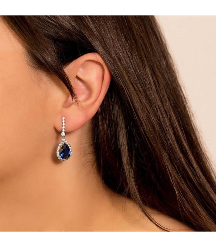 Pendientes Daphne Oro Blanco 18K Piedra Azul | pendientes de novia con piedra azul | comprar online joyas de oro