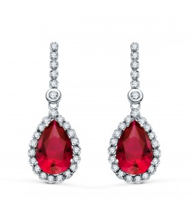 Pendientes Daphne Oro Blanco 18K Piedra Roja | pendientes de novia| comprar online joyas de oro