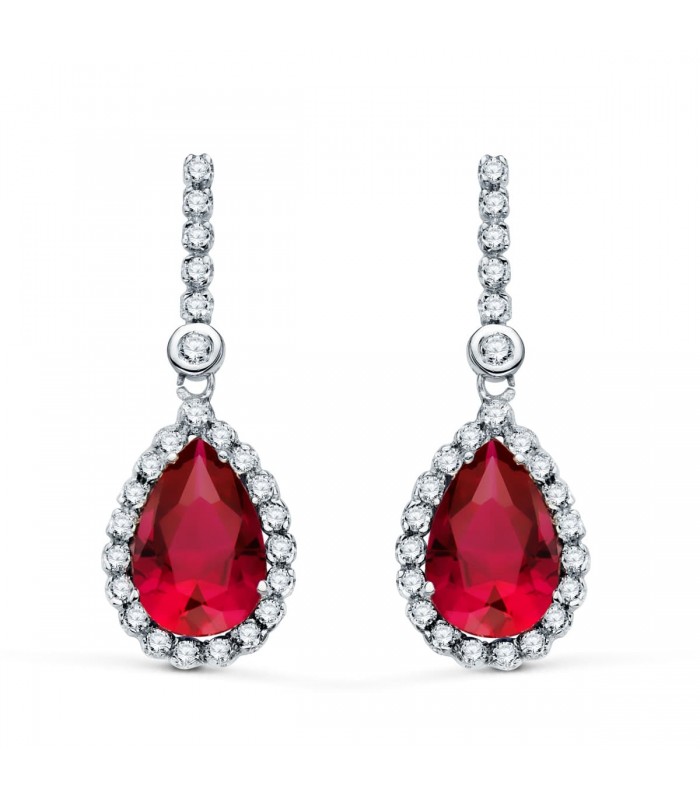 Boucles d'oreilles Daphne Or Blanc 18K Pierre Rouge