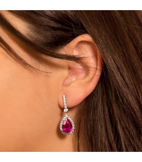 Pendientes Daphne Oro Blanco 18K Piedra Roja | pendientes de novia| comprar online joyas de oro