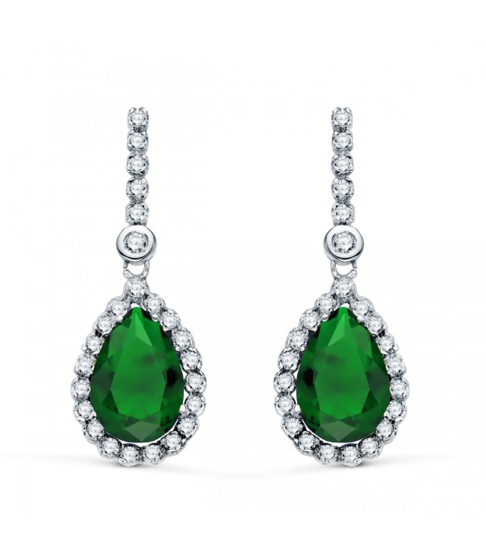Pendientes Daphne Oro Blanco 18K Piedra Verde | pendientes de novia| comprar online joyas de oro