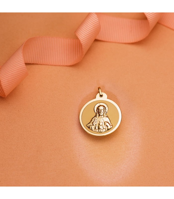 Scapolare Sacro Cuore di Gesù con Nostra Signora del Carmelo in oro giallo 750 - 22 mm