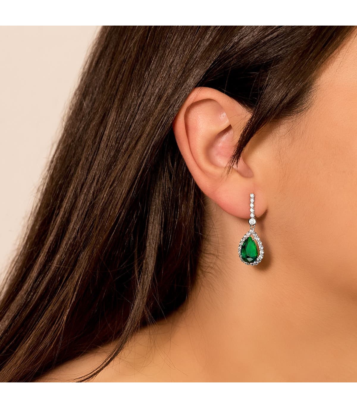 Boucles d'oreilles Daphne Or Blanc 18K Pierre Verte