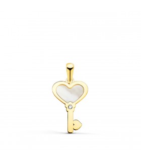 Colgante Llave Corazón Nácar Oro 18K - colgantes enamorados - colgante pareja
