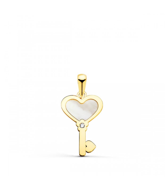 Colgante Llave Corazón Nácar Oro 18K - colgantes enamorados - colgante pareja