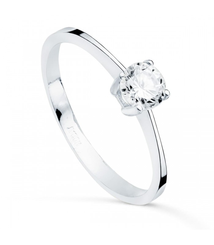 Anello solitario zircone oro bianco 18kt, ideale proposta di matrimonio