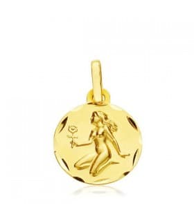 colgante horóscopo Virgo tallado 13mm medalla signo del zodiaco oro amarillo 18k