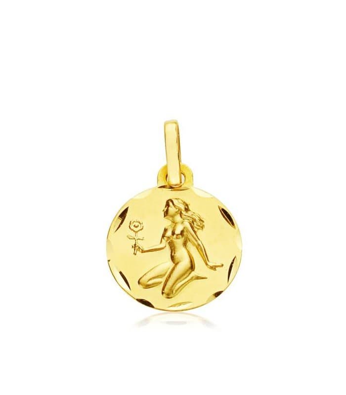 colgante horóscopo Virgo tallado 13mm medalla signo del zodiaco oro amarillo 18k