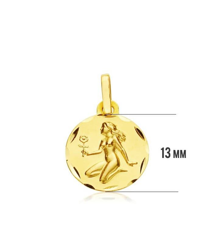 colgante horóscopo Virgo tallado 13mm medalla signo del zodiaco oro amarillo 18k