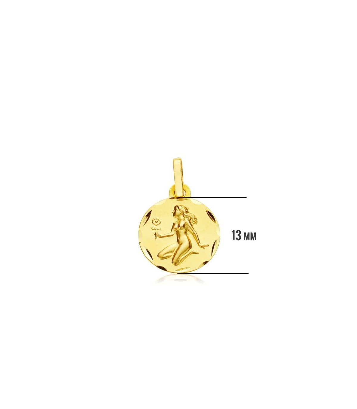 colgante horóscopo Virgo tallado 13mm medalla signo del zodiaco oro amarillo 18k