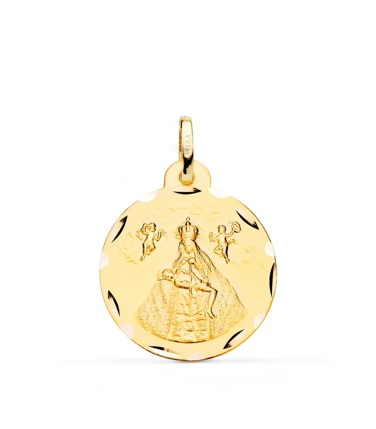 Medalla Virgen de África Oro 18K 22mm Tallada - colgante religioso - grabado