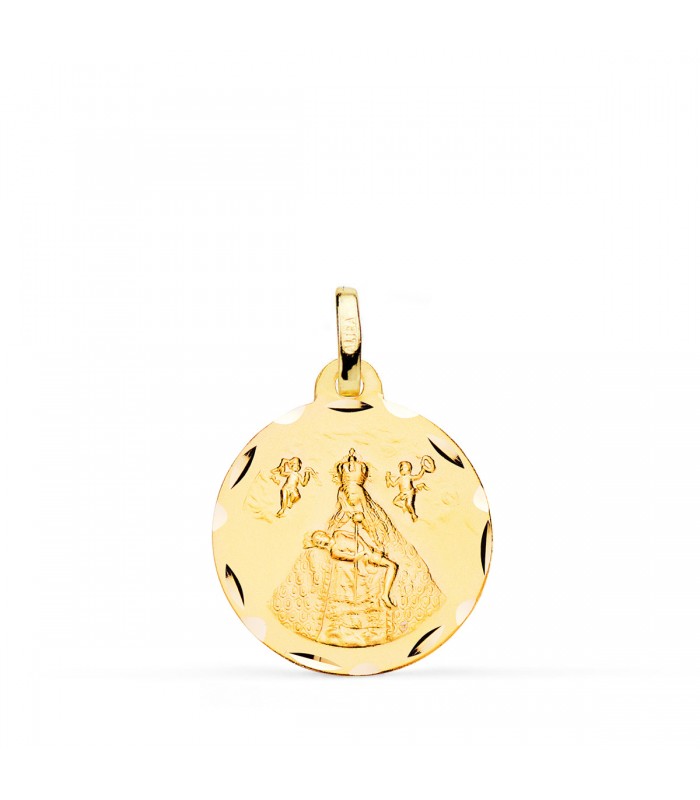Medalla Virgen de África Oro 18K 18mm Tallada - colgante religioso - grabado