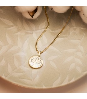 Ciondolo Albero della vita in oro 18 Kt e madreperla, diametro 20 mm | Gioielli portafortuna donna