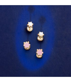 Orecchini da neonata e da bambina, stella liscia, chiusura a vite, 6 mm, oro giallo 750