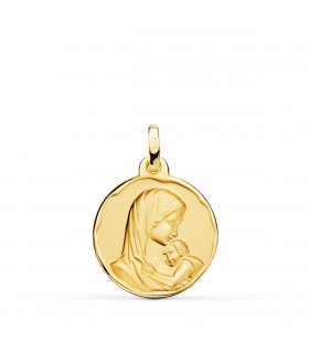 Medaglia Madonna dolce madre Oro 18kt 18mm satinata