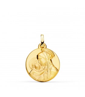 Medaglia Madonna Maria tenerezza Oro 18kt 18mm satinata