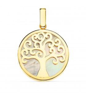 Ciondolo Albero della vita in oro 18 Kt e madreperla, diametro 20 mm | Gioielli portafortuna donna