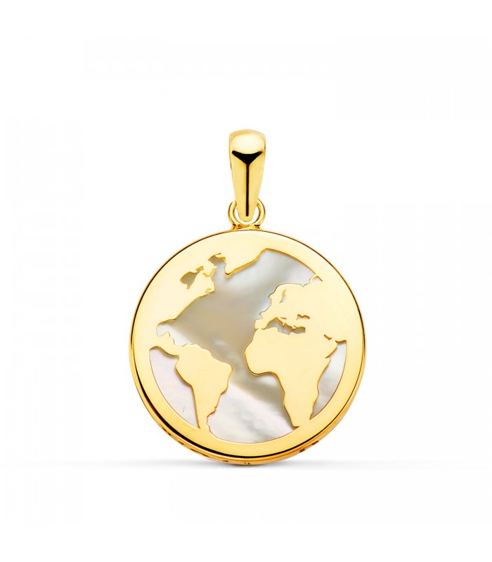 Ciondolo da donna in oro globo terrestre in madreperla, 17 mm, collana con mappa del mondo 18kt