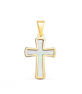 Tauf-Kreuzanhänger 18 mm, mit Perlmutt, glanz, aus 750er Gelbgold